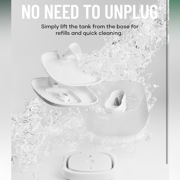 Veken Pet Water Fountain, 84oz/2.5L Automatic(NWT)white..dogs and cats - Picture 3 of 8